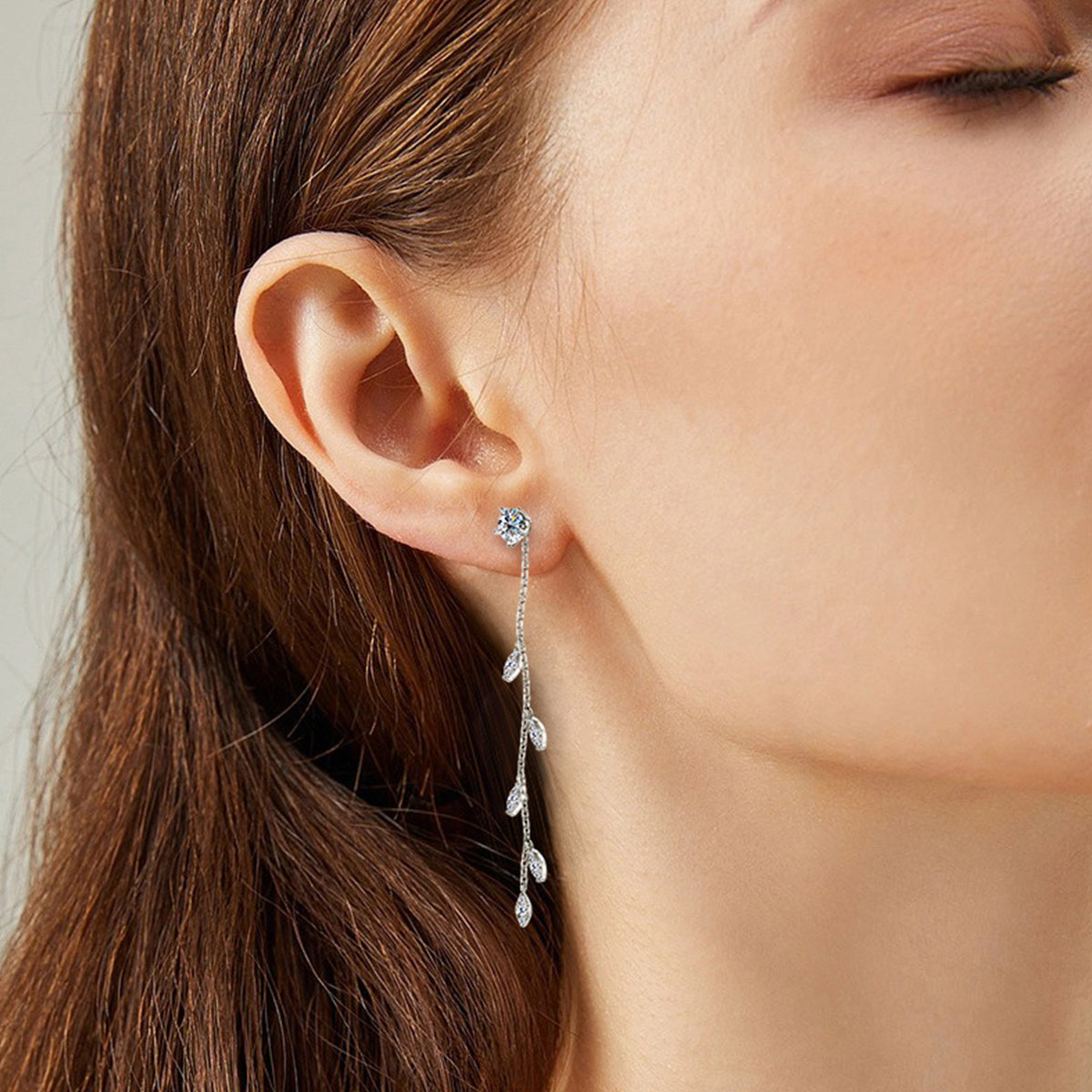 Moissanite 925 Sterling Silver Leaf Earrings