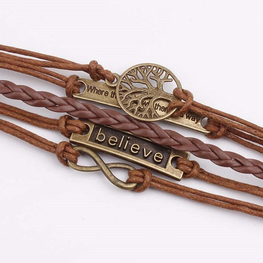 Alloy PU Leather Rope  Believe Bracelet