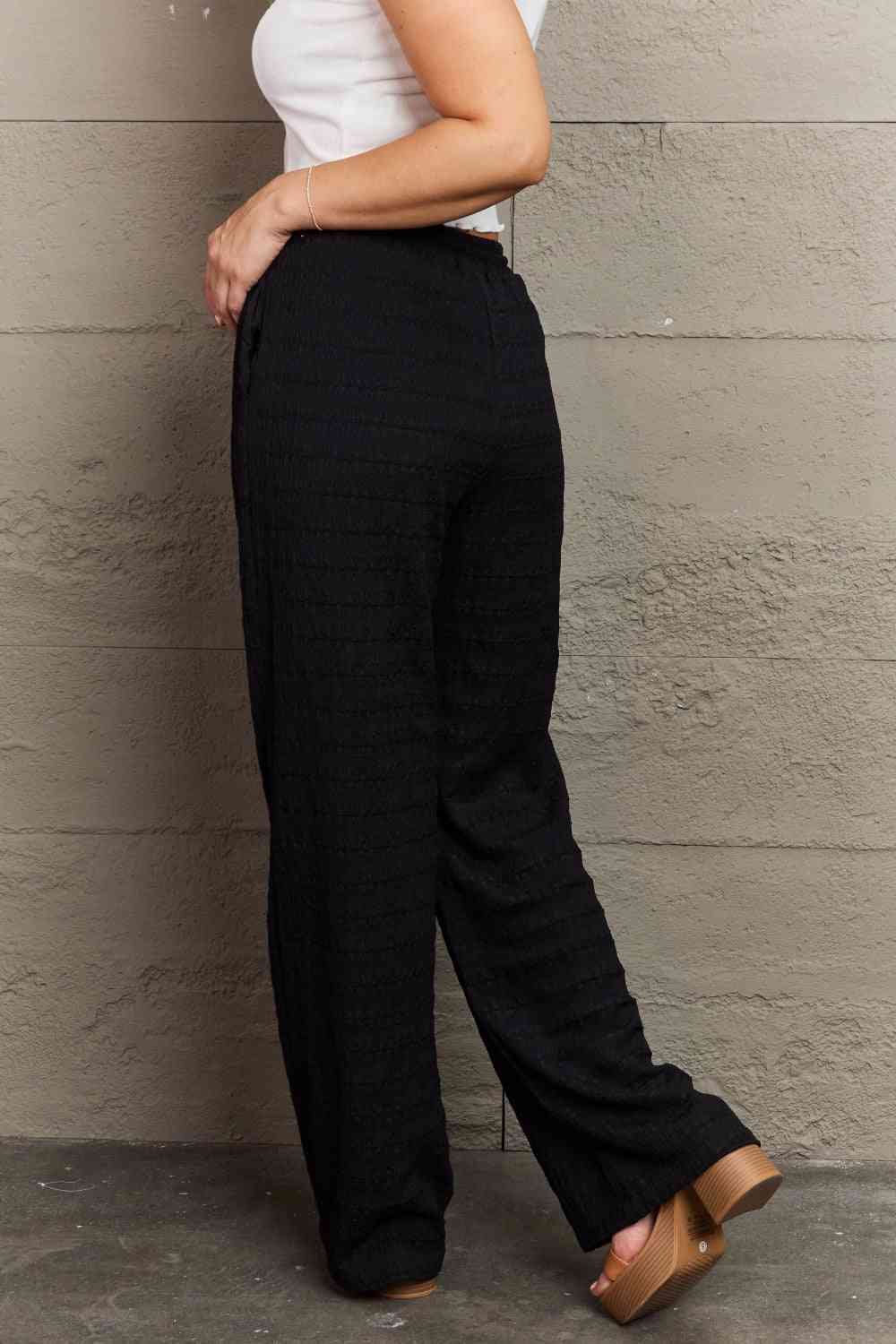 GeeGee Dainty Delights Textured High Waisted Pants in Black