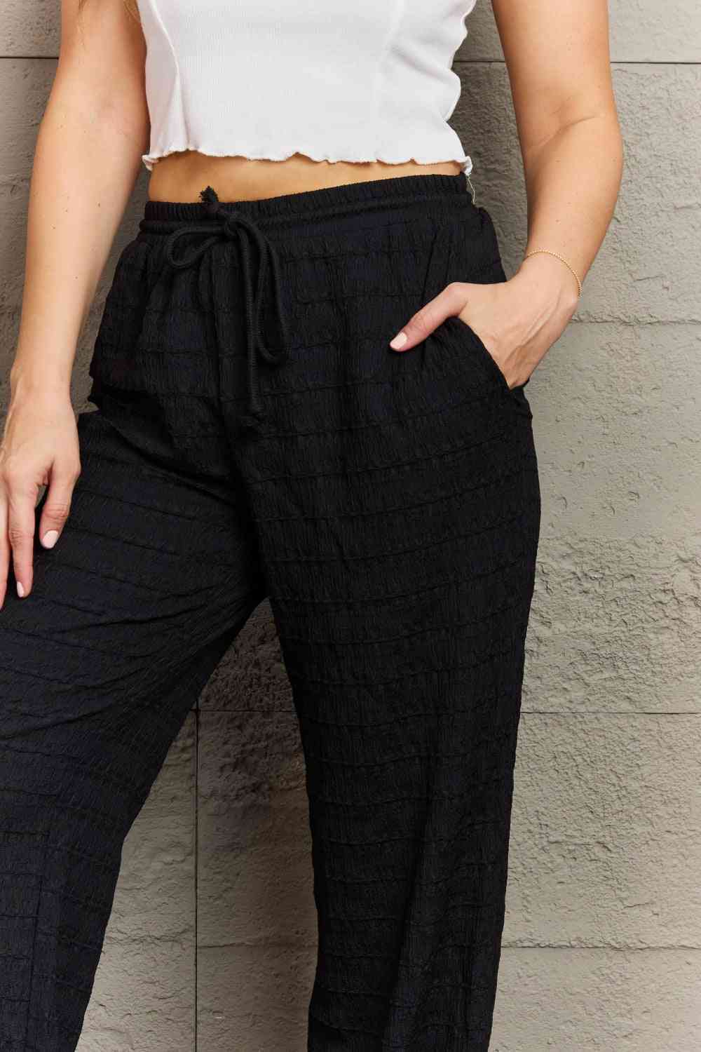 GeeGee Dainty Delights Textured High Waisted Pants in Black