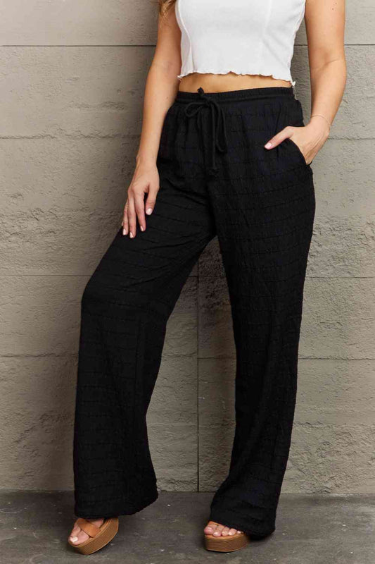 GeeGee Dainty Delights Textured High Waisted Pants in Black